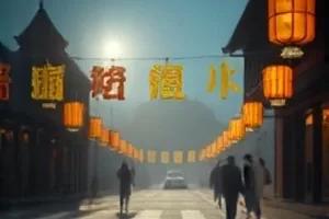 《九眼桥的雨》横版剧照，雨夜桥头与霓虹倒影